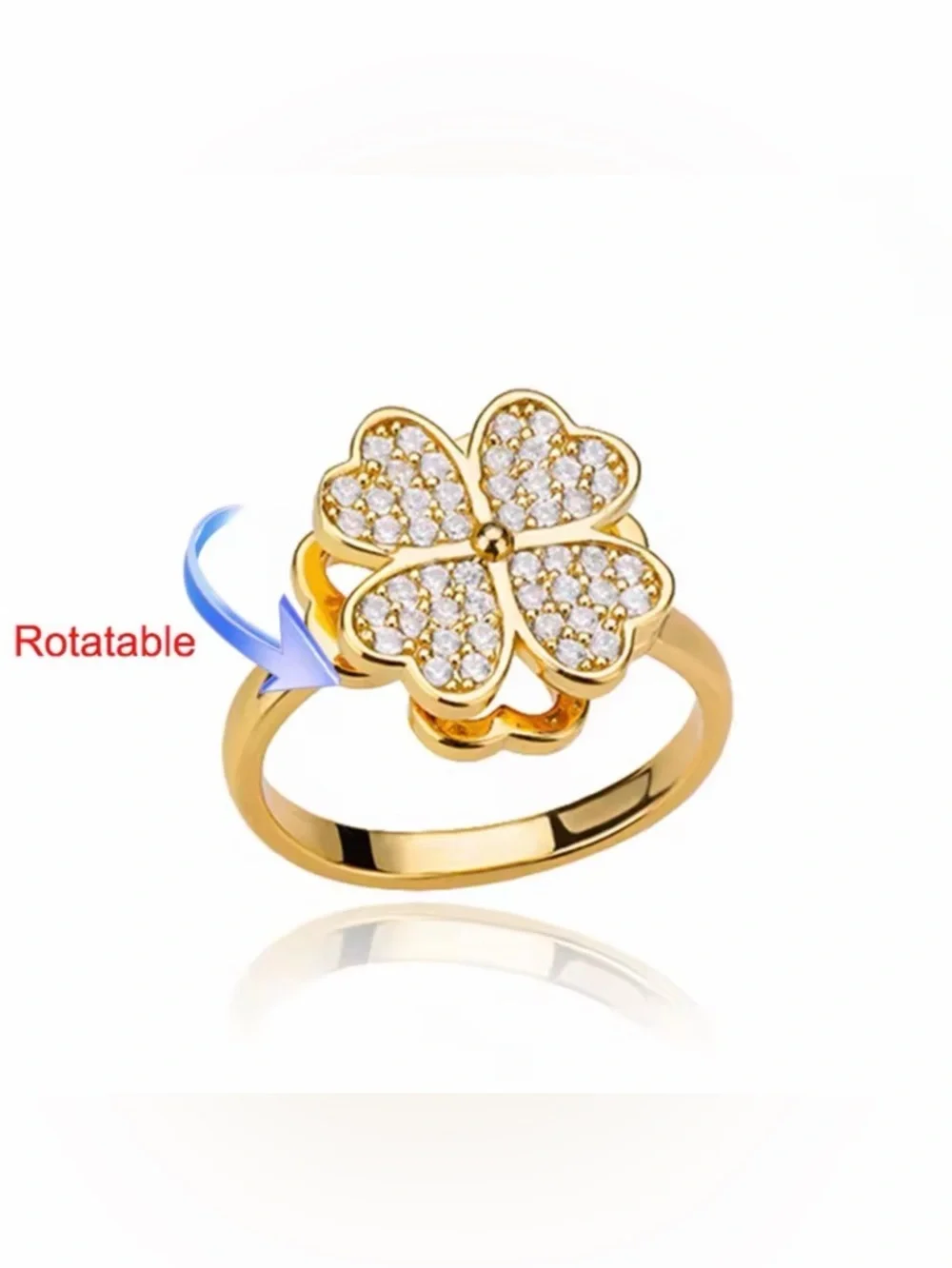 Gold Clover Crystal Pavé Ring - Women Jewelry